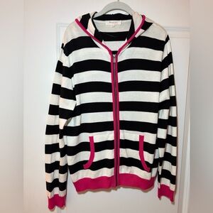 Striped Black and White Hoodie with Pink Accents Women’s Size XL Vince Camuto